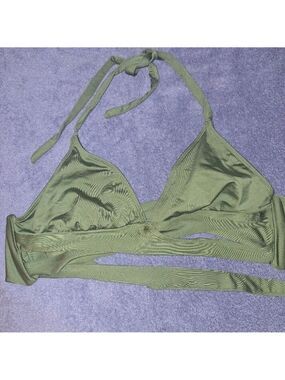 Olive Green Halter Bikini Swim Top Medium